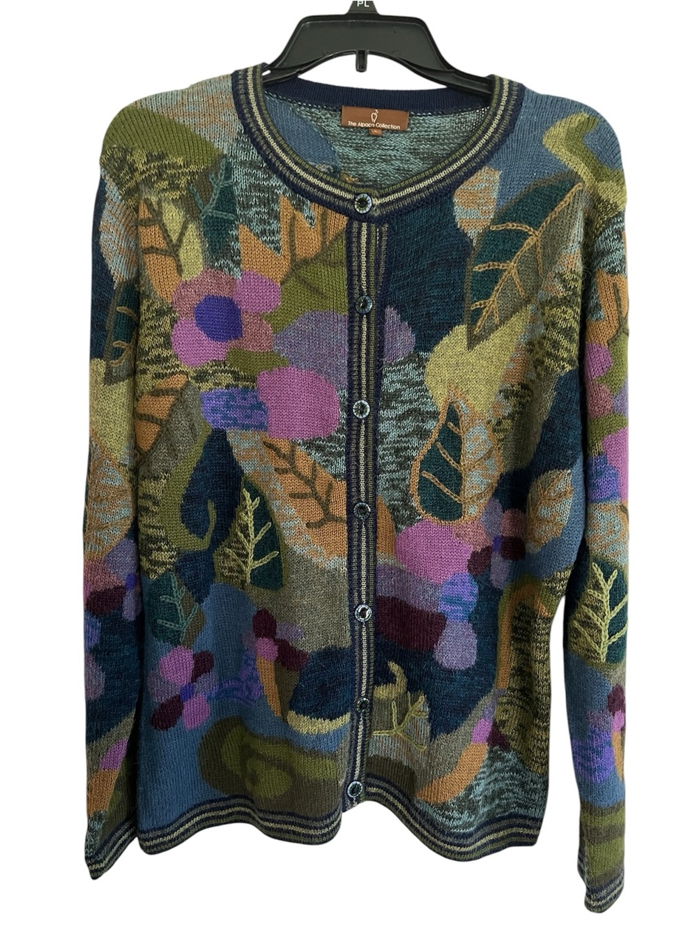 Alpaca Collection Botanical Multicolor 100% Alpaca Cardigan  Sweater - size L